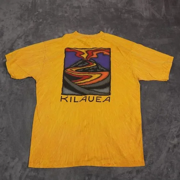 Vintage Crazy Shirts Kilauea Shirt Mens XL Gold‎ Yellow Lava Volcano Hawaii - Picture 1 of 11